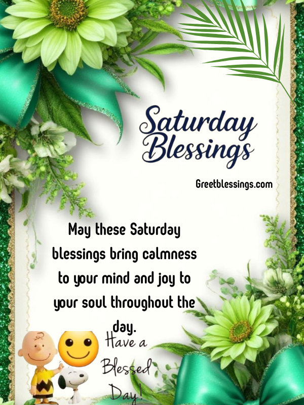 floral card with calming message od saturday and green beautiful background