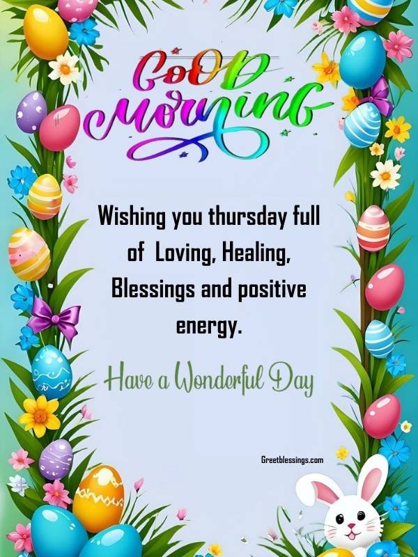 Colorful good morning Thursday blessing image with flowers and positive wishes