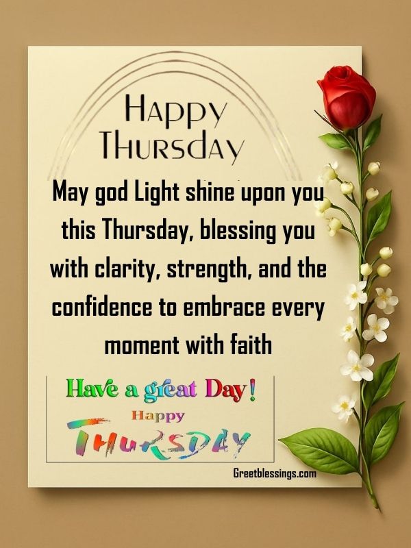 Happy blessed Thursday image with rose and faith-filled blessing message