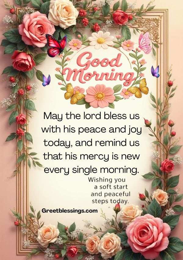 Beautiful Good morningand blessed Monday blessings image with decorated flowers, positive morning wishes, faith, peace, and encouragement for a blessed new week.