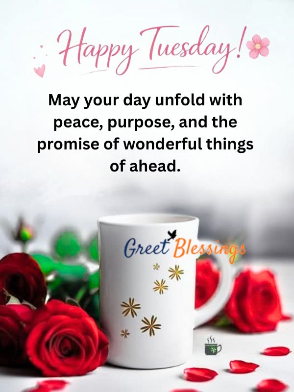 God bless you this tuesday, with beautiful red flowers and with cup of coffee.