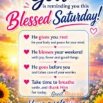 Positive Good Morning Saturday blessings image with bright sky, flowers, peaceful sunrise, and an inspiring weekend blessing message.
